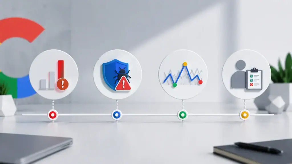 google spam update timeline showing ranking drops, spam detection, traffic changes, and site review signals